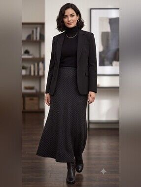 Randolph Duke Grey Chevron Maxi Skirt Plus Size 16 W